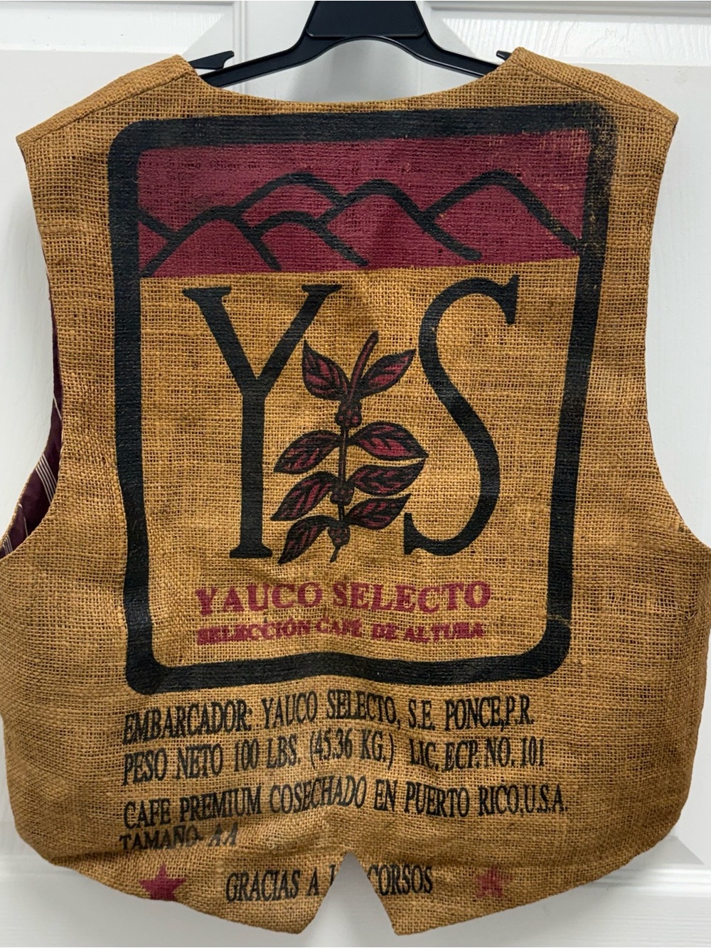 Handmade Yauco Selecto Puerto Rico Coffee Sack Jute Vest Medium